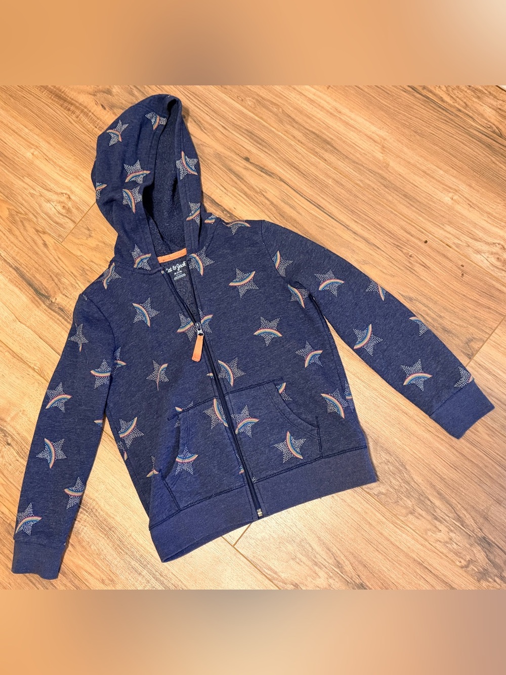 Cat & Jack Navy Zip-Up Hoodie with Multicolor Stars